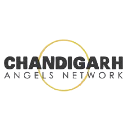 Logo of Chandigarh Angels Network with the word 'CHANDIGARH' in bold black letters partially encircled by a thin golden ring and 'ANGELS NETWORK' in smaller gray letters below.